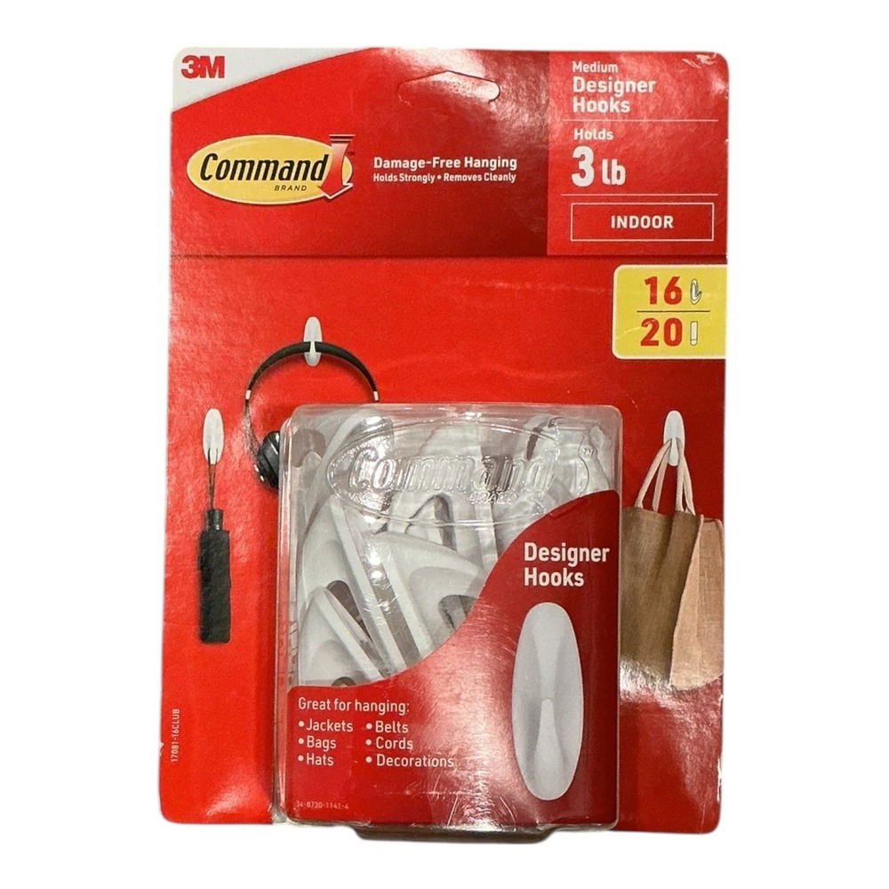 3M Command - Medium Designer Hooks (16 Hooks)‎ - Damage-Free Hanging